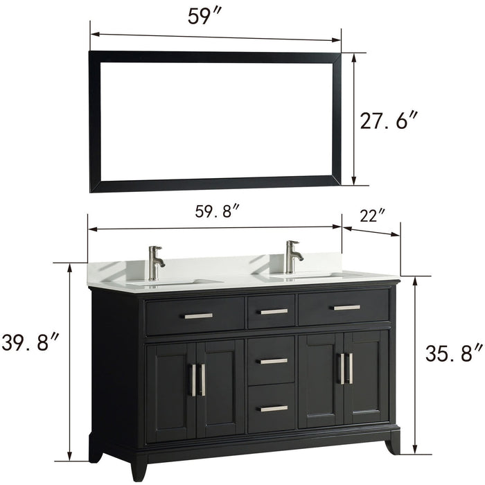 Vanity Art 60 Inch Double Sink Cabinet With Super White Phoenix Stone Vanity Top With Sink & Mirror VA1060D