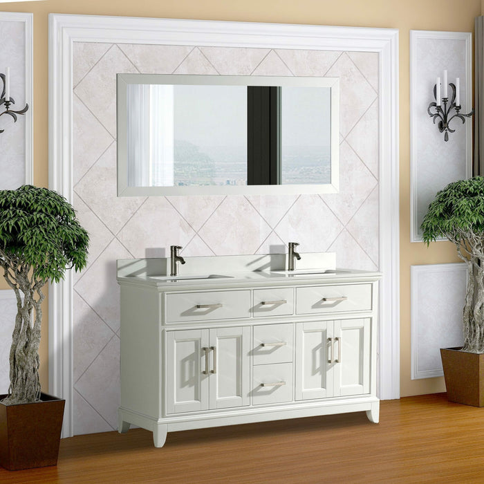 Vanity Art 60 Inch Double Sink Cabinet With Super White Phoenix Stone Vanity Top With Sink & Mirror VA1060D