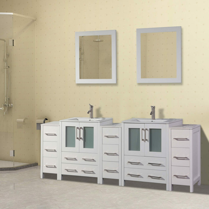Vanity Art 84 Inch Vanity Cabinet With Ceramic Sinks & Mirrors - VA3024-84