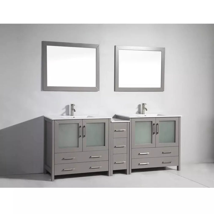 Vanity Art 84 Inch Vanity Cabinet With Ceramic Sinks & Mirrors Espresso VA3036-84