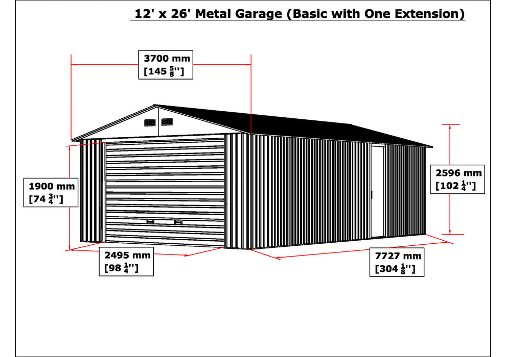 DURAMAX 12' x 26' Imperial Metal Garage Dark Grey 55151