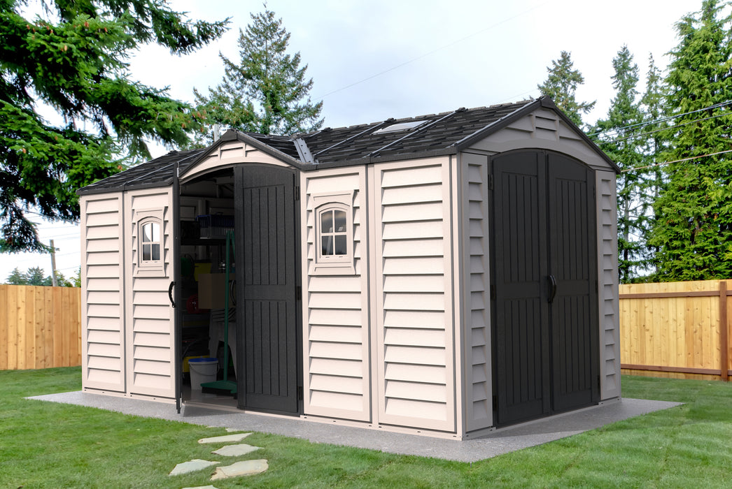 DURAMAX Woodbridge Woodbridge 15' x 8' Apex Vinyl Shed with Foundation Kit 40216