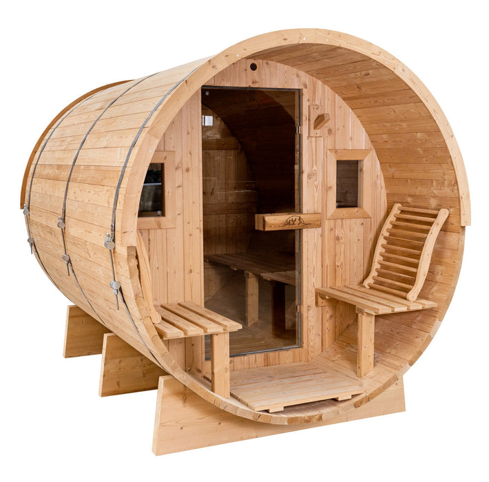 Backcountry Recreation 8 Ft Classic Thermowood Barrel Sauna With Porch - 4 Person