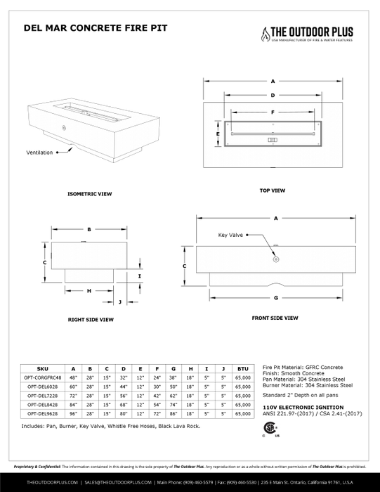 The Outdoor Plus Del Mar Fire Pit GFRC Concrete OPT