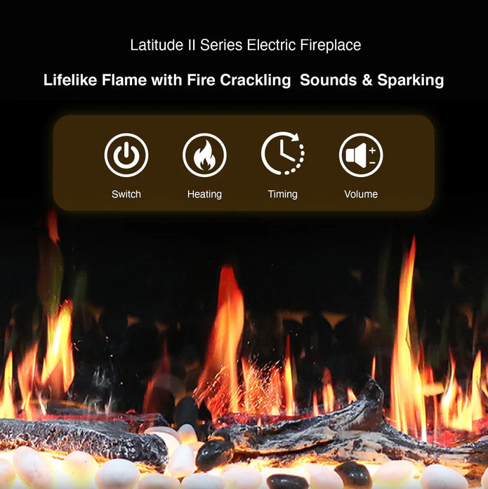 Litedeer Homes Latitude II 58" Smart Electric Fireplace with App Driftwood Log & River Rock - ZEF58V