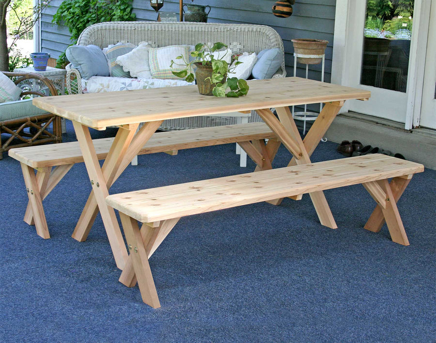 Creekvine Design 27" Cedar Backyard Bash Cross Legged Picnic Table w/ Detached Benches OPT