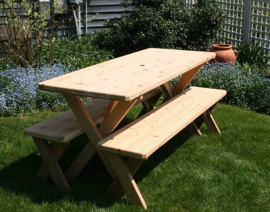 Creekvine Design 27" Cedar Backyard Bash Cross Legged Picnic Table w/ Detached Benches OPT