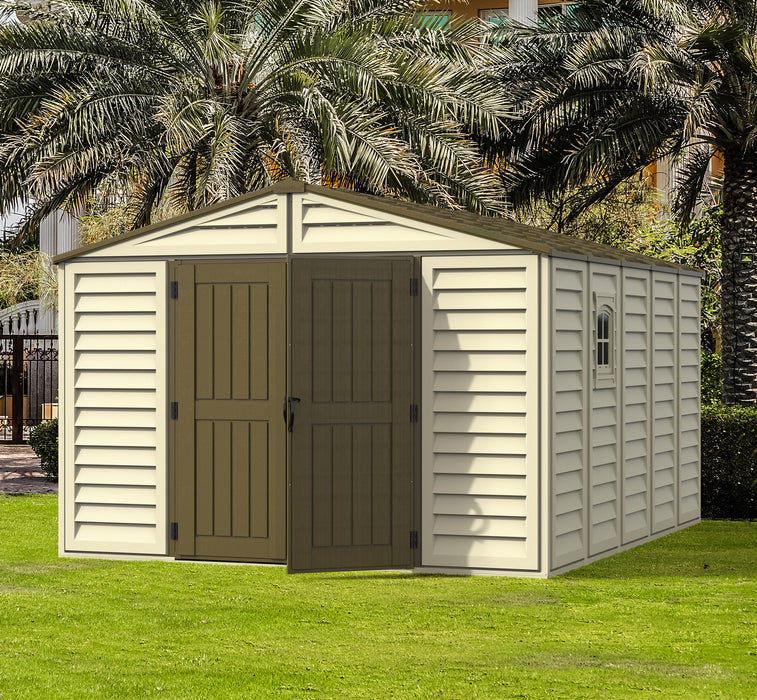 DURAMAX Woodbridge Plus 10.5' x 13' Vinyl Shed with Foundation 40234