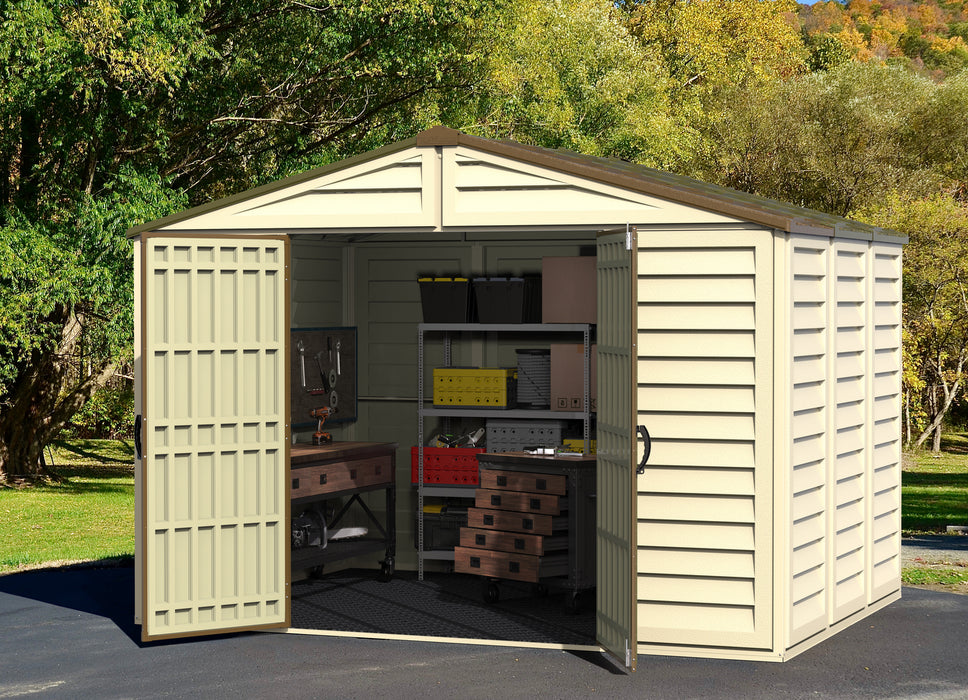 DURAMAX Woodbridge Plus 10.5' x 8' Vinyl Shed with Foundation 40214