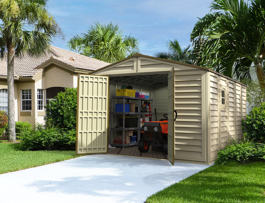 DURAMAX Woodbridge Plus 10.5' x 13' Vinyl Shed with Foundation 40234