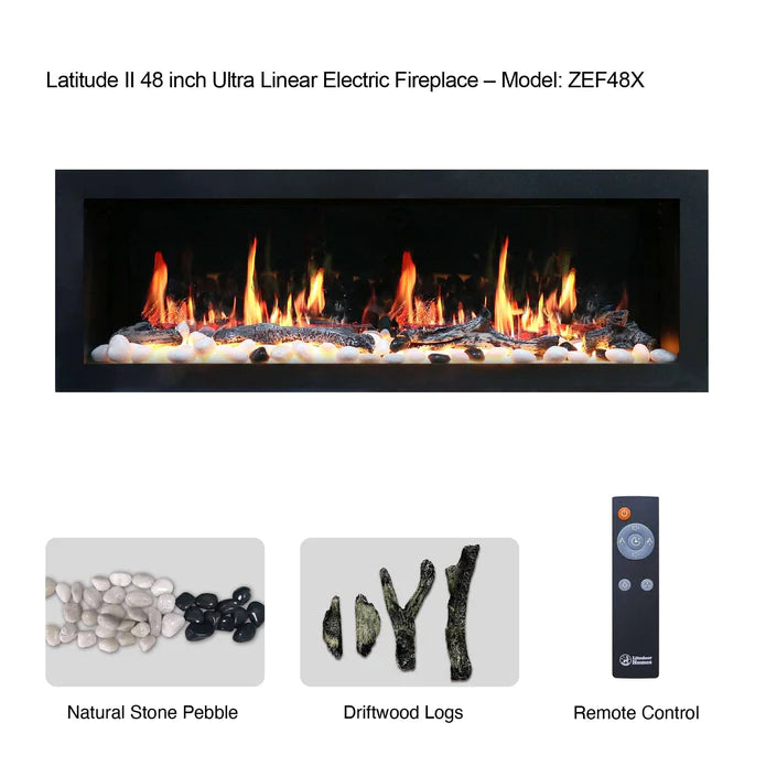 Litedeer Homes Gloria II 48" Smart Wall Mounted Electric Fireplace with App Driftwood Log & River Rock - ZEF48XS