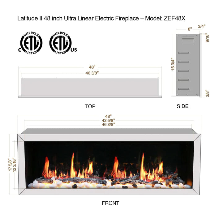 Litedeer Homes Gloria II 48" Smart Wall Mounted Electric Fireplace with App Driftwood Log & River Rock - ZEF48XS