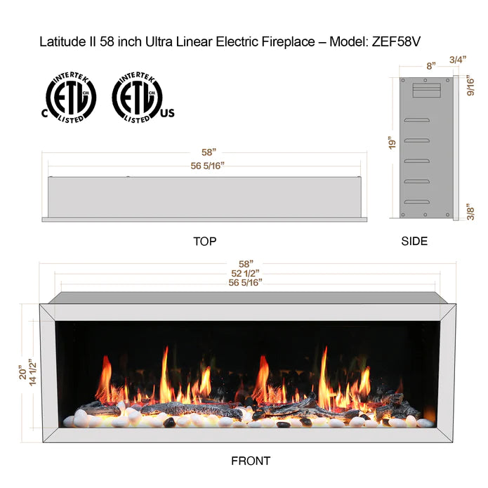 Litedeer Homes Latitude II 58" Smart Electric Fireplace with App Driftwood Log & River Rock - ZEF58V