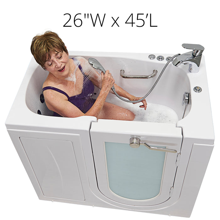 Ella's Bubbles Mobile 26"x45" Acrylic Air and Hydro Massage Walk-In Bathtub with Right Outward Swing Door, 2 Piece Fast Fill Faucet, 2"  Drain OA2645D2PR