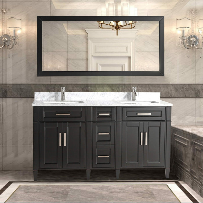 Vanity Art 60 Inch Double Sink Cabinet With White Carrara Marble Vanity Top With Sink & Mirror VA2060D