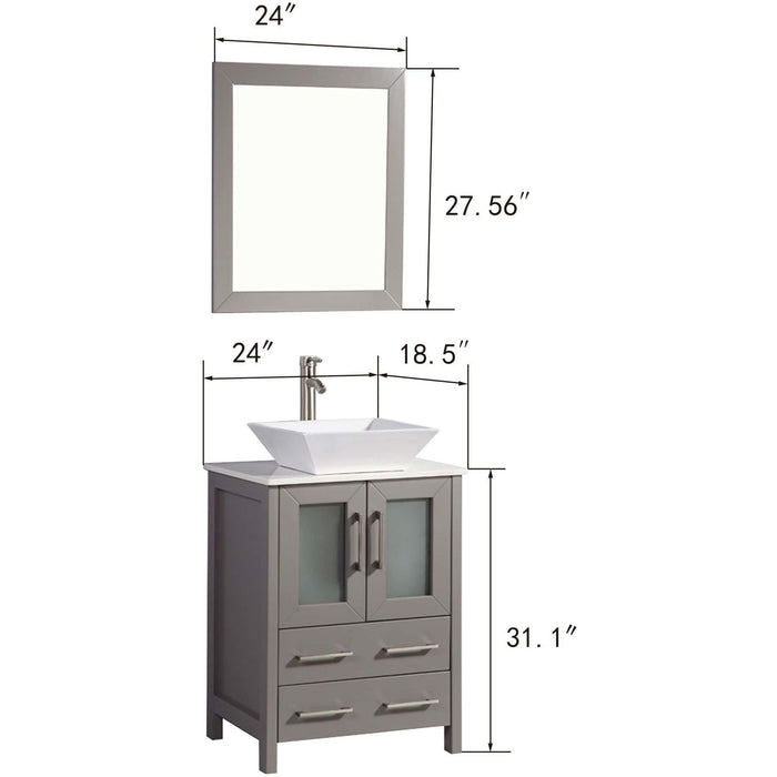 Vanity Art 24 Inch Vanity Cabinet With Ceramic Sink & Mirror VA3124