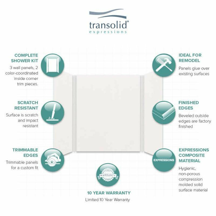 Transolid Expressions 48-In X 60-In X 72-In Glue To Wall Tub/Shower Wall Kit EWK604872