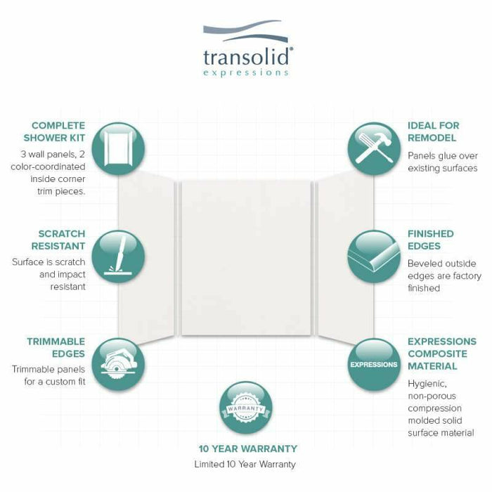 Transolid Expressions 60-In X 60-In X 72-In Glue To Wall Tub/Shower Wall Kit EWK606072