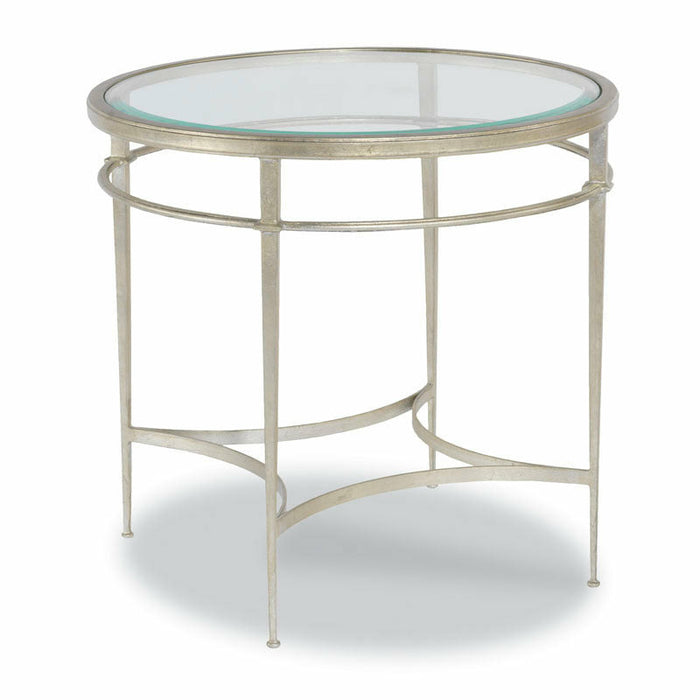 Woodbridge Furniture 30”W x 28"H Madeline Round Lamp Table Silver Leaf with Antique Patina Finish 1158-51