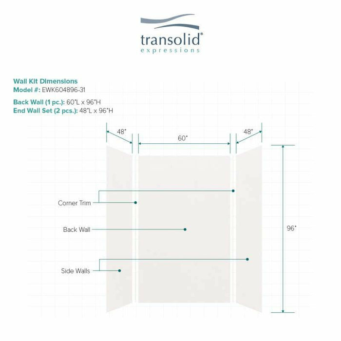 Transolid Expressions 48-In X 60-In X 96-In Glue To Wall Tub/Shower Wall Kit EWK604896