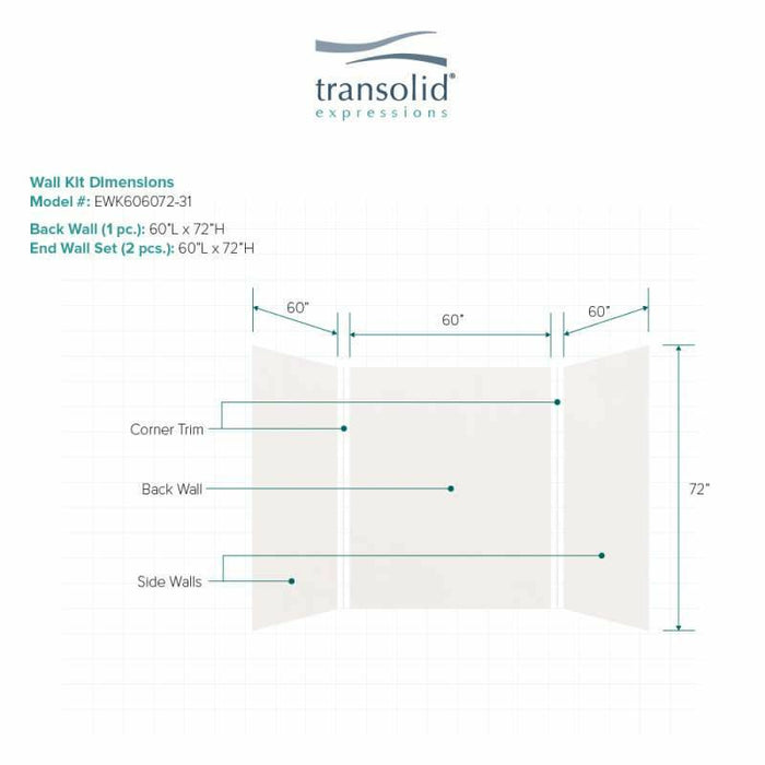 Transolid Expressions 60-In X 60-In X 72-In Glue To Wall Tub/Shower Wall Kit EWK606072