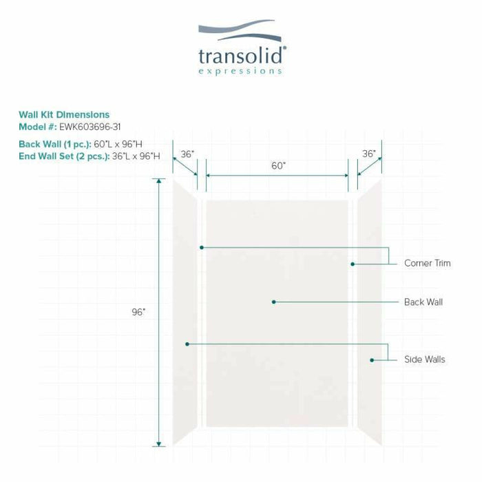 Transolid Expressions 36-In X 60-In X 96-In Glue To Wall Tub/Shower Wall Kit EWK603696