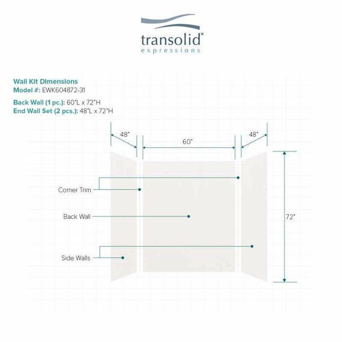 Transolid Expressions 48-In X 60-In X 72-In Glue To Wall Tub/Shower Wall Kit EWK604872