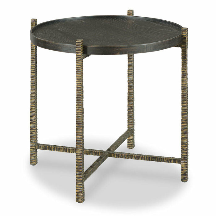 Woodbridge Furniture 26”W x 27.5"H Broomfield Side Table Worn Black Finish with Antique Bronze Metal Base 1244-32