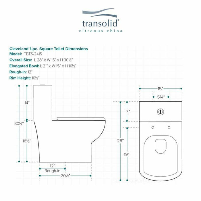 Transolid Cleveland 1-Piece Elongated Vitreous China Dual Flush 1.28/0.8 GPF Toilet With Toilet Seat in White TBTS-2415-01