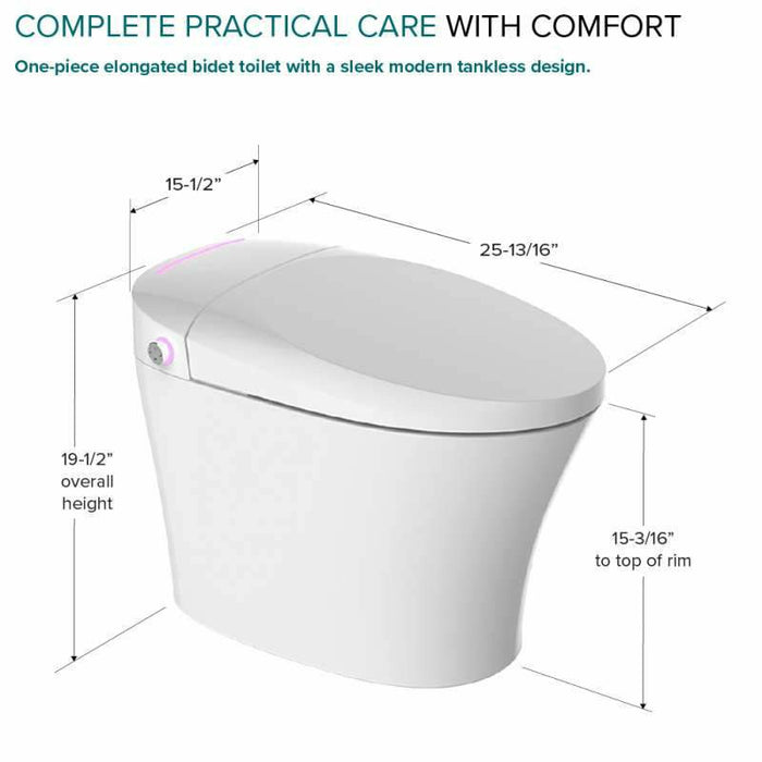 Transolid Ginger 1-Piece Elongated Smart Bidet Toilet in White TL-77780-A