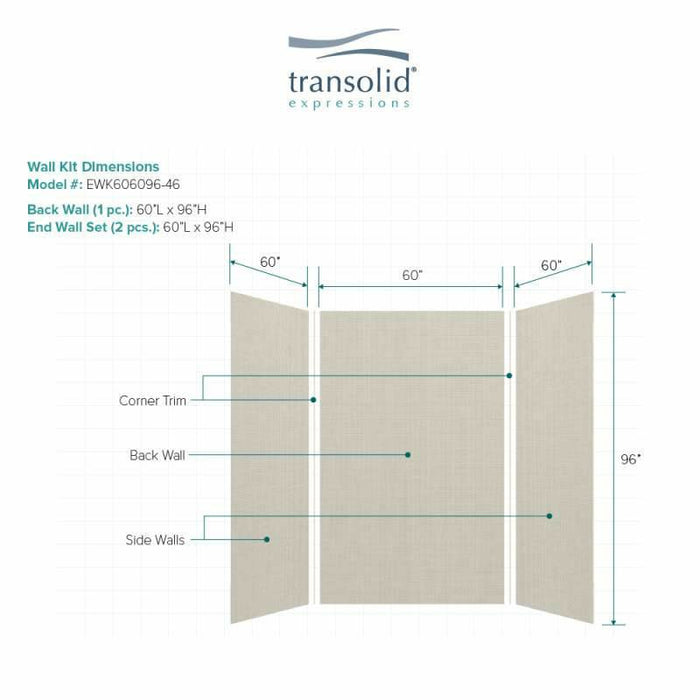 Transolid Expressions 60-In X 60-In X 96-In Glue To Wall Tub/Shower Wall Kit EWK606096