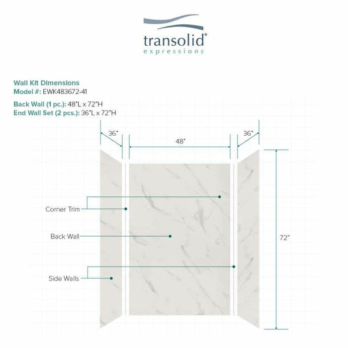 Transolid Expressions 36-In X 48-In X 72-In Glue To Wall Shower Wall Kit EWK483672