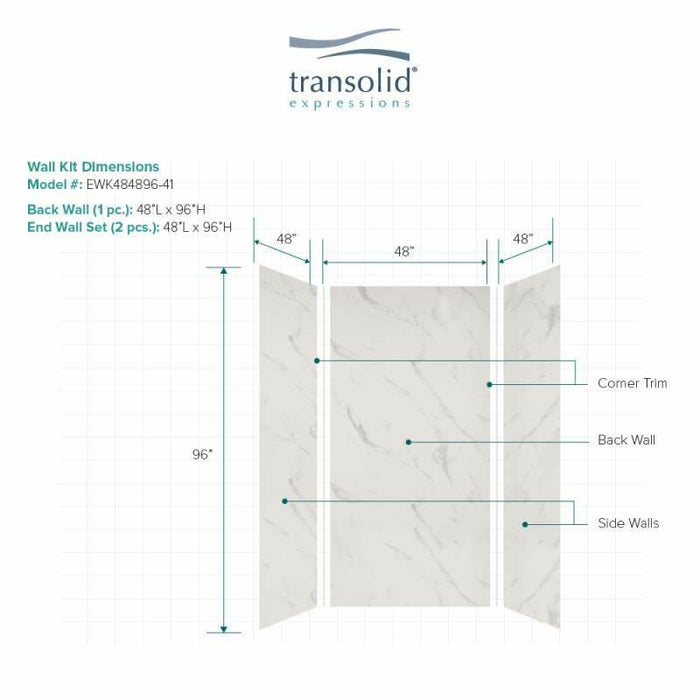 Transolid Expressions 48-In X 48-In X 96-In Glue To Wall Shower Wall Kit EWK484896