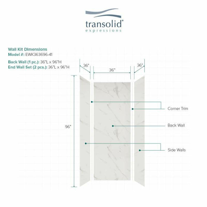 Transolid Expressions 36-In X 36-In X 96-In Glue To Wall Shower Wall Kit EWK363696