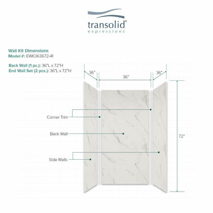 Transolid Expressions 36-In X 36-In X 72-In Glue To Wall Shower Wall Kit EWK363672