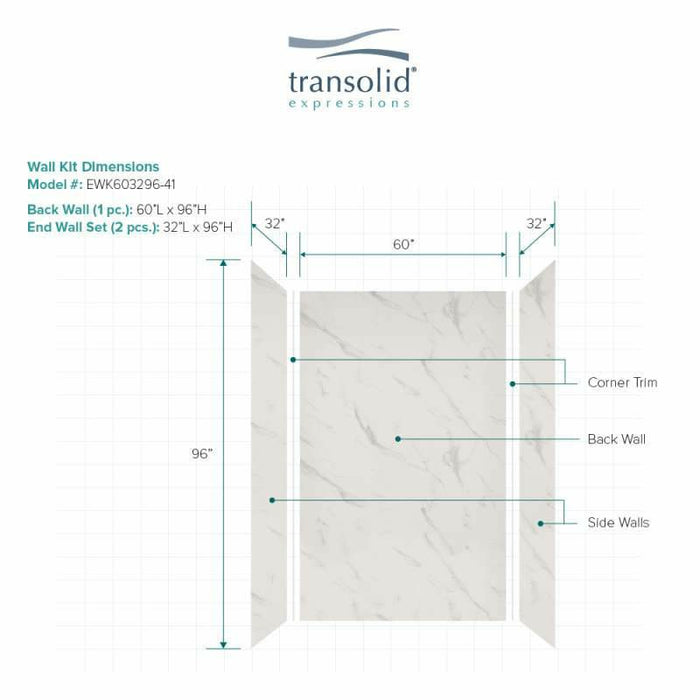 Transolid Expressions 32-In X 60-In X 96-In Glue To Wall Tub/Shower Wall Kit EWK603296