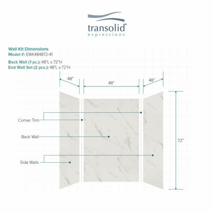 Transolid Expressions 48-In X 48-In X 72-In Glue To Wall Shower Wall Kit EWK484872