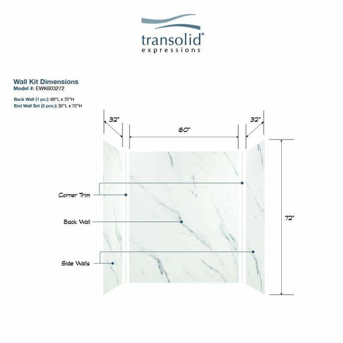 Transolid Expressions 32-In X 60-In X 72-In Glue To Wall Tub/Shower Wall Kit EWK603272