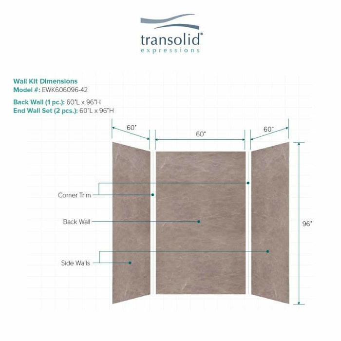 Transolid Expressions 60-In X 60-In X 96-In Glue To Wall Tub/Shower Wall Kit EWK606096