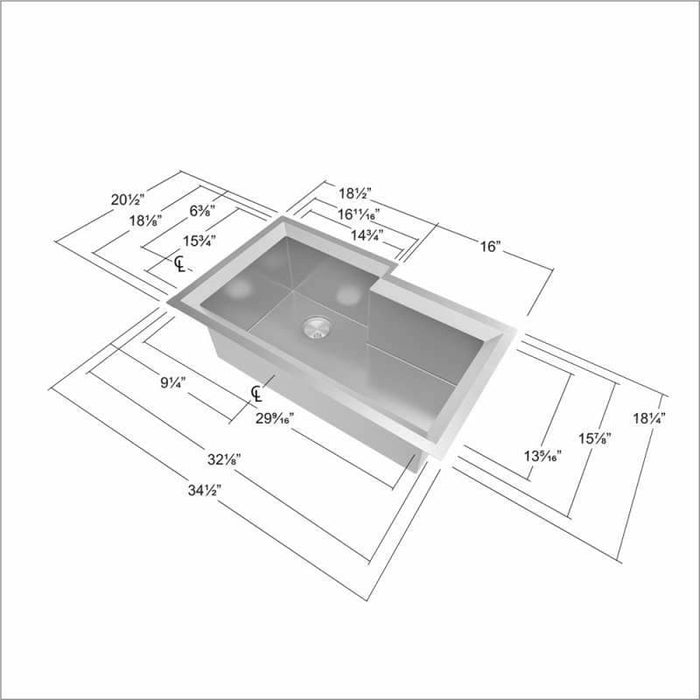 Transolid Studio Stainless Steel 35-In Undermount Kitchen Sink PUSSO352111