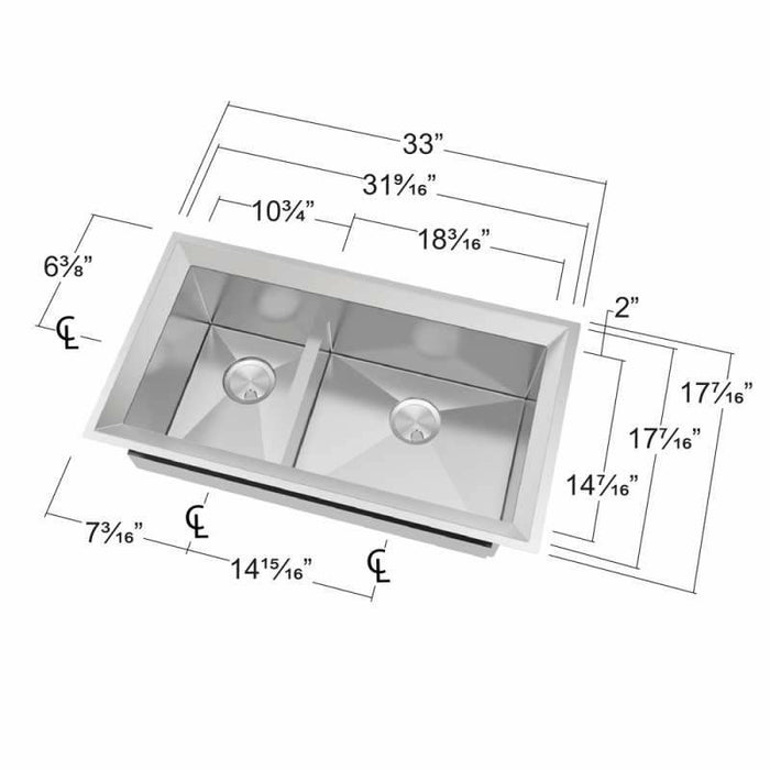 Transolid Studio Stainless Steel 33-In Undermount Kitchen Sink PUDO331911