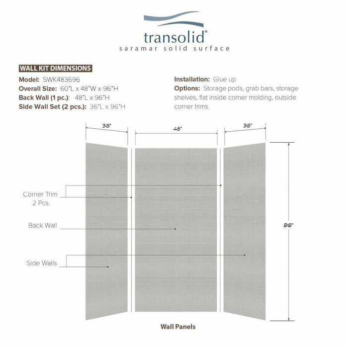 Transolid SaraMar 36-In X 48-In X 96-In Glue To Wall 3-Piece Shower Wall Kit SWK483696