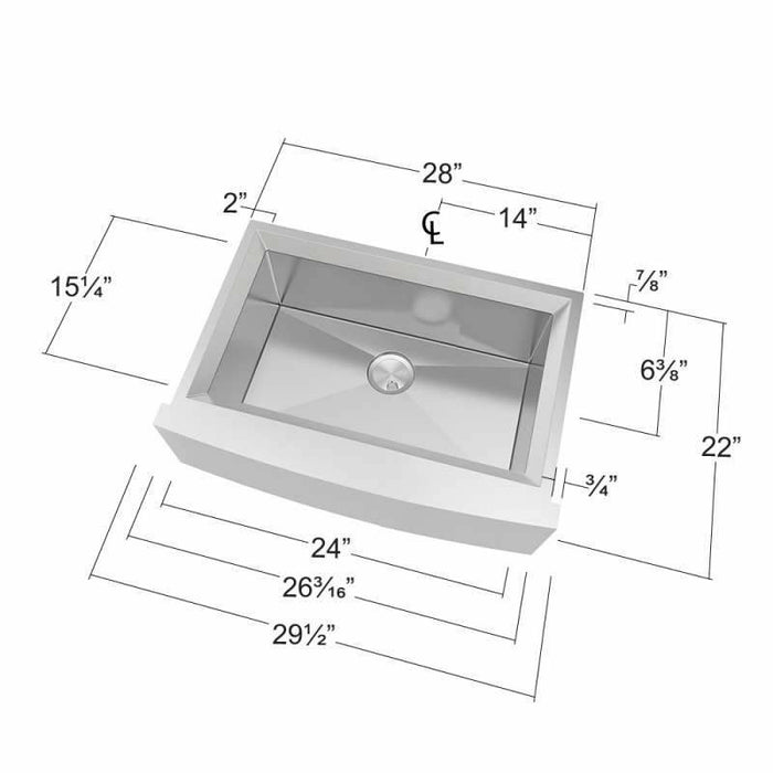 Transolid Studio 29.5-In X 22in 14 Gauge Undermount Single Bowl Farmhouse Kitchen Sink PUSSF302211