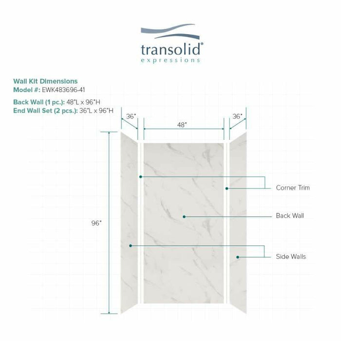 Transolid Expressions 36-In X 48-In X 96-In Glue To Wall Shower Wall Kit EWK483696