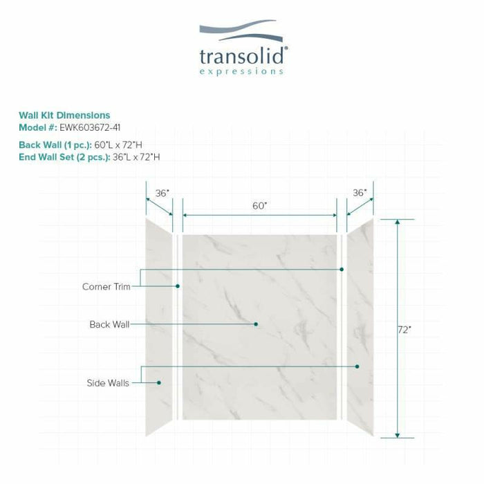 Transolid Expressions 36-In X 60-In X 72-In Glue To Wall Tub/Shower Wall Kit EWK603672