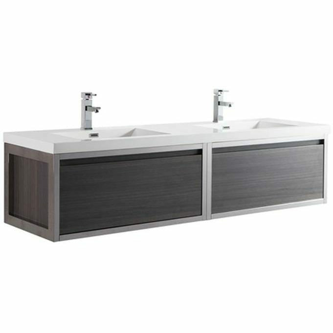 Moreno Bath Lake 72 Inch Wall Mounted Modern Vanity With Chrome Stainless Steel Frame Lake72WHGB