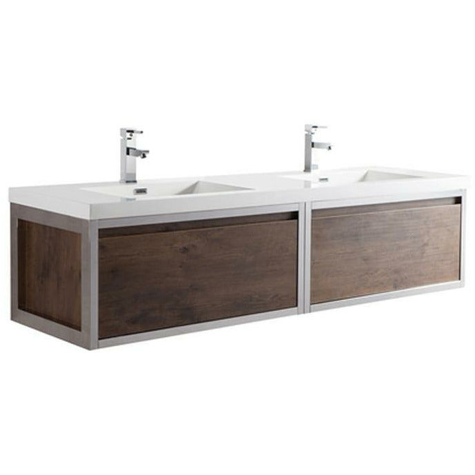 Moreno Bath Lake 72 Inch Wall Mounted Modern Vanity With Chrome Stainless Steel Frame Lake72WHGB