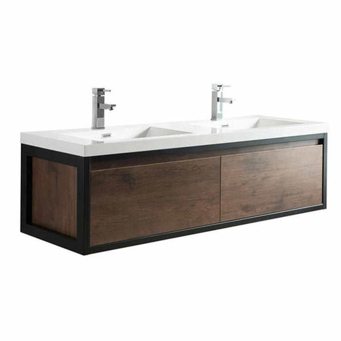 Moreno Bath Lake 60 Inch Wall Mounted Modern Vanity With Matte Black Stainless Steel Frame Lake60WHMB