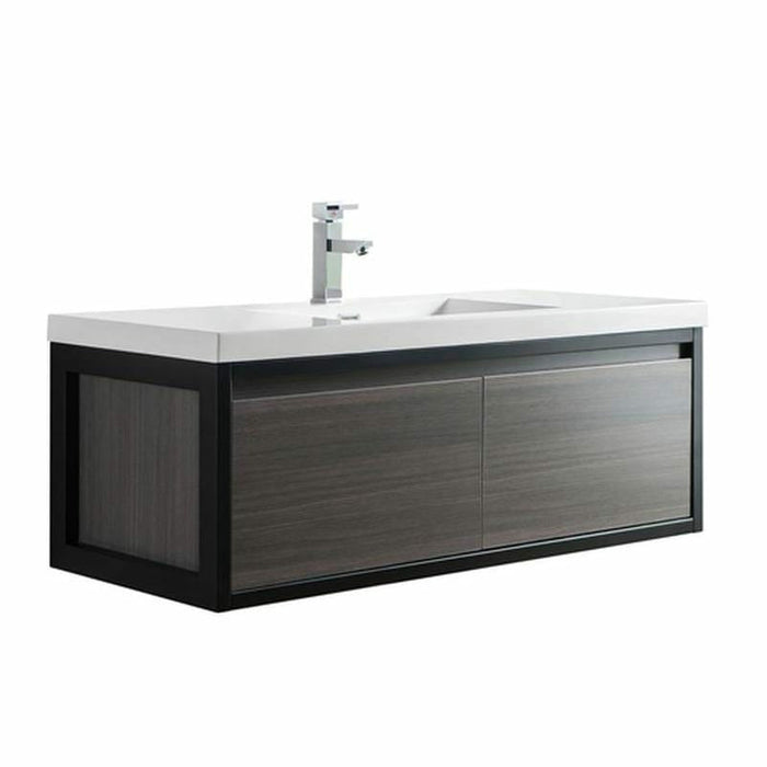 Moreno Bath Lake 48 Inch Wall Mounted Modern Vanity With Matte Black Stainless Steel Frame Lake48WHMB