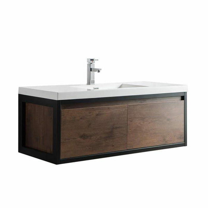 Moreno Bath Lake 48 Inch Wall Mounted Modern Vanity With Matte Black Stainless Steel Frame Lake48WHMB